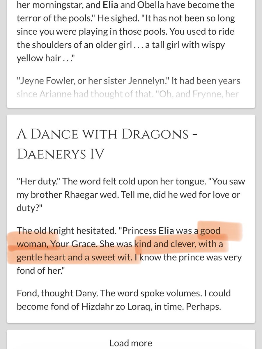 blt_on's tweet photo. With how Elia Martell has been portrayed in the Mad King play, I want to share her canon personality traits. Elia's personality is not something that makes her less of a character. Her personality makes her who she is, and it sets her apart from many other women in asoiaf. https://t.co/bIcWBNlcgE