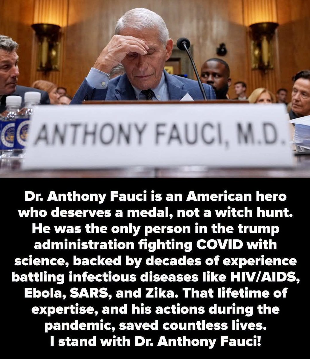 JamesTate121's tweet photo. He did the right thing because his answers would have been twisted into all kinds of BS. The vast majority of senators or whomever wouldn’t be able to really understand anything he might have said anyway. You are a great man, Anthony Fauci. Next time wear a shirt that says Donald Trump was in the Epstein files over 30 thousand times. Love you SIR!