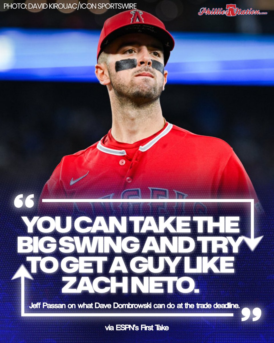PhilliesNation's tweet photo. Jeff Passan of ESPN thinks Angels shortstop Zach Neto could be the best player dealt at the deadline. Could the Phillies be a fit? 

"Neto could potentially play second base, you have Bryson Stott possibly move over to third and then eventually Trea Turner moves off of shortstop, either center field or second base," Passan said today on First Take.