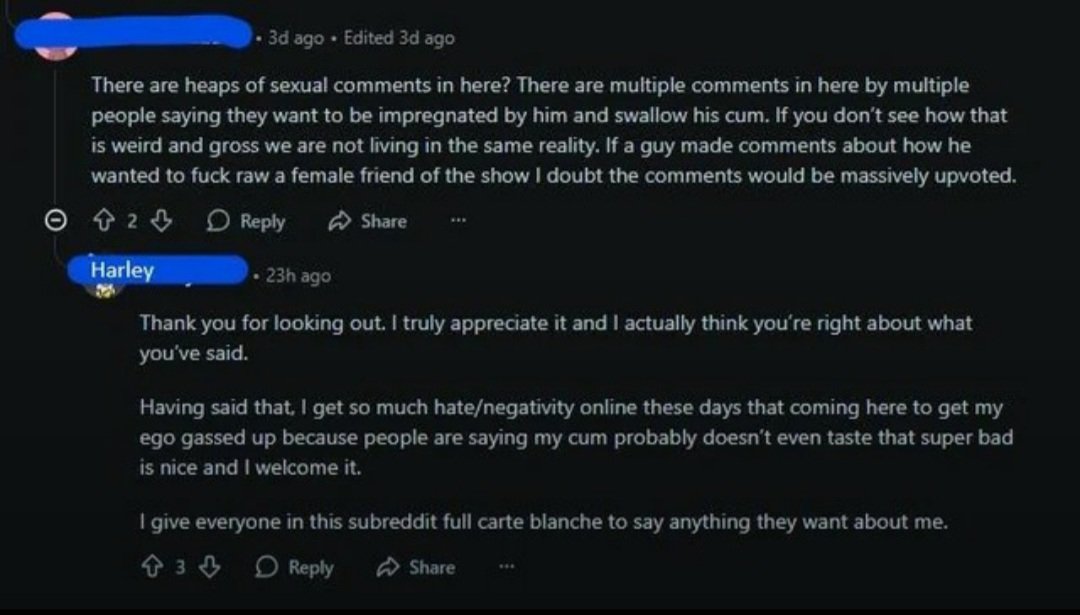 Glumspell's tweet photo. @IAmAsarch You might have more luck with her genocide denier cohost Harley, he's a clout fiend who just admitted live to having sex with Ethans fans and has been in their subreddit encouraging fans to keep up their sexual fantasies about him to satiate his ego 😶🤢 https://t.co/wPkpaSC74s
