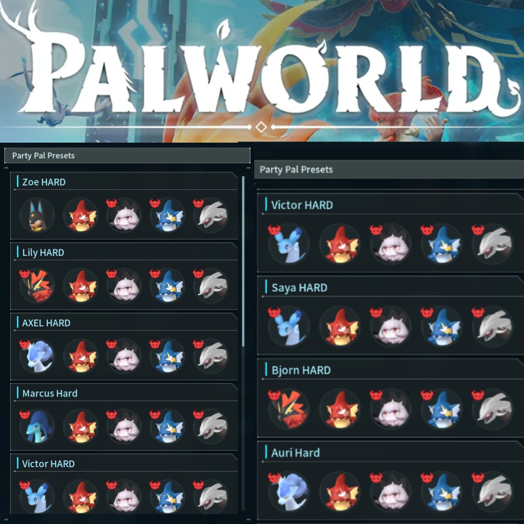 mislead's tweet photo. The only Hard Mode tower setup you need in Palworld. 

Build the core once, swap the lead to match the weakness. Element advantage + stacked buffs = clears in under a minute https://t.co/70G3Z5bOOu