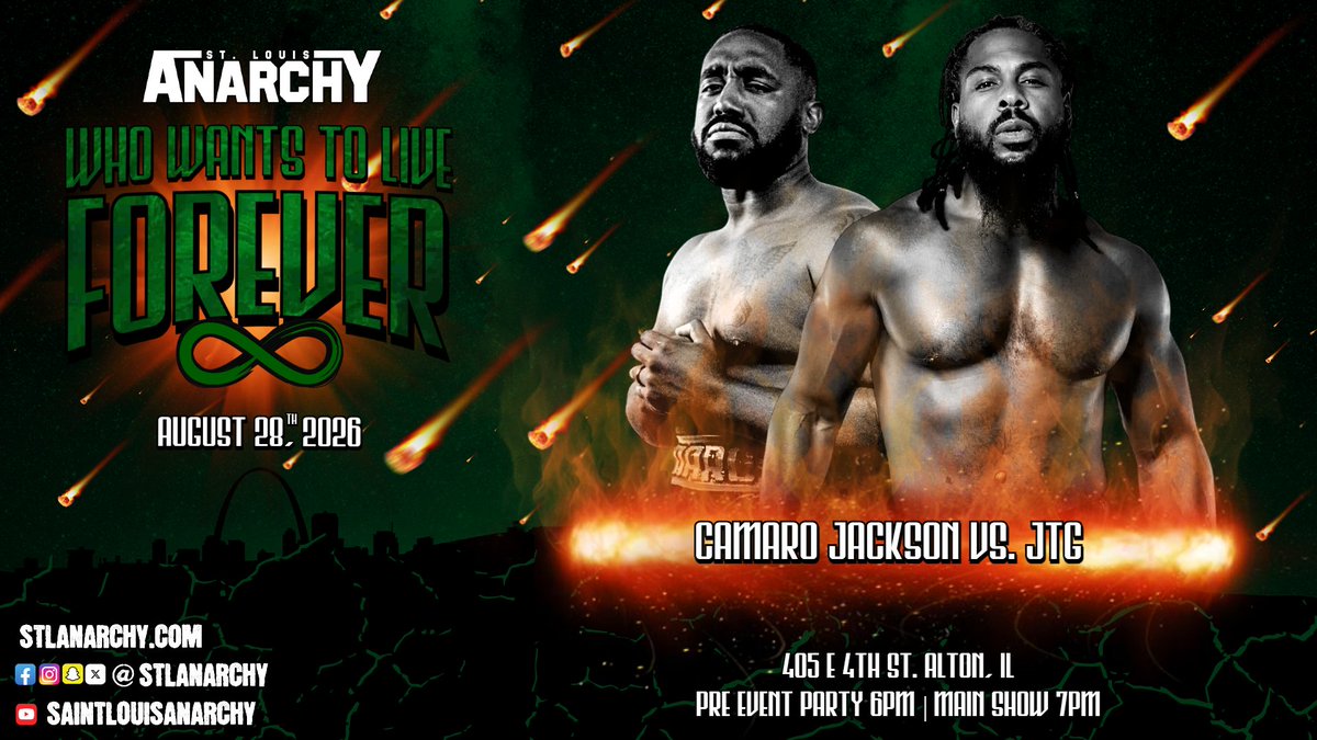 stlanarchy's tweet photo. Well well well, we have a prime time 🚨 Match Announcement 🚨

Or maybe that should be "Cryme Tyme announcement"?

Former WWE star JTG comes to Anarchy on Aug. 28 to tussle w/ The Grand Regent himself, Camaro Jackson! 

🎟 available at https://t.co/YvBvVsqBT0 #SLAForever https://t.co/PQYgeKnEXr