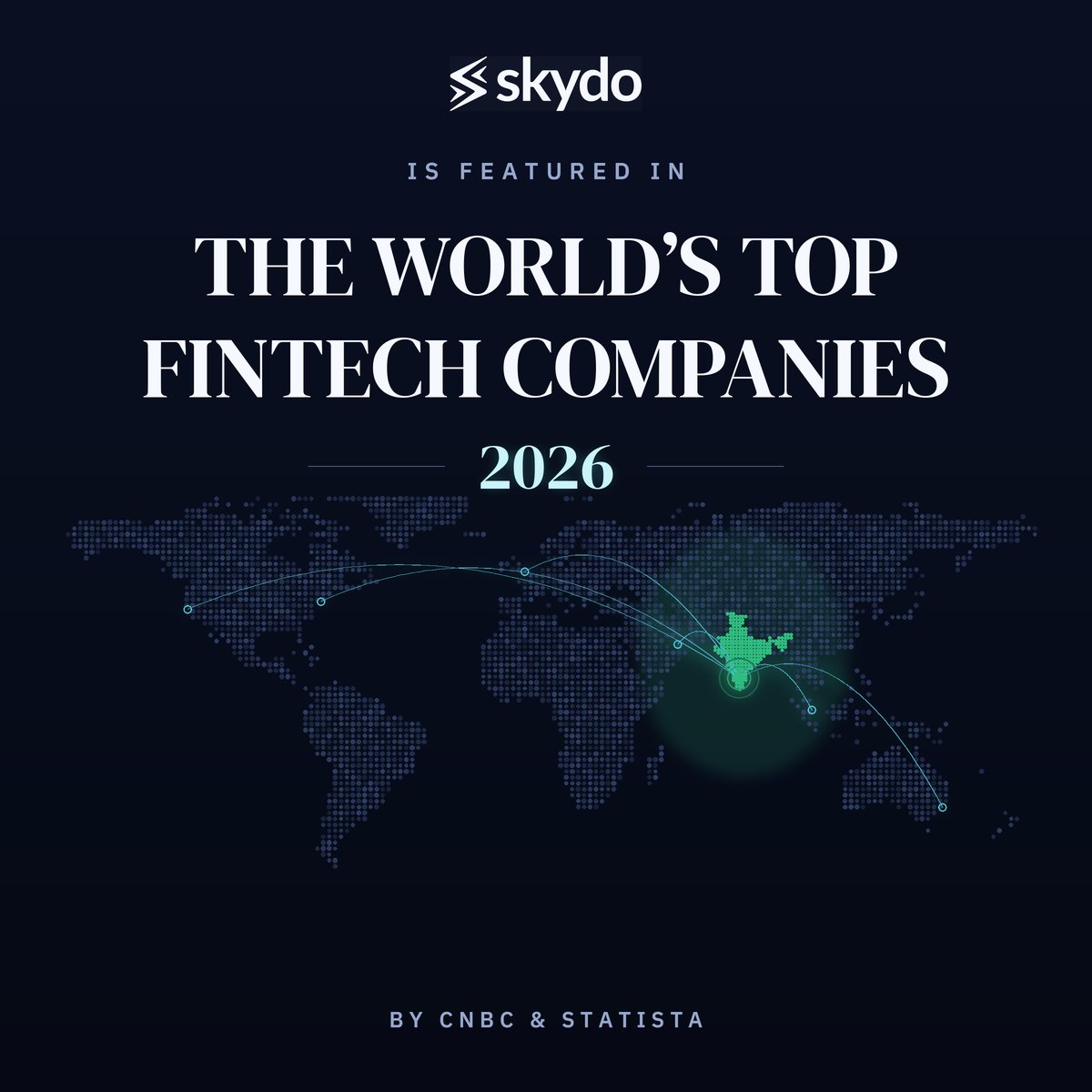 movinj's tweet photo. Skydo is on CNBC's World's Top Fintech Companies 2026 list.

One of eight Indian companies on the list, alongside PhonePe, Razorpay, and Paytm.

We have a relatively small and young team, humble ad budgets, and no mass-market app. Just a product that gets Indian businesses their money faster, with efficient pricing they can see and understand.

So this recognition belongs to every exporter who trusted a young company with their payments. Thank you for putting us on the map!

We'll keep doing what we do 🫡

https://t.co/QrqxJECm5o