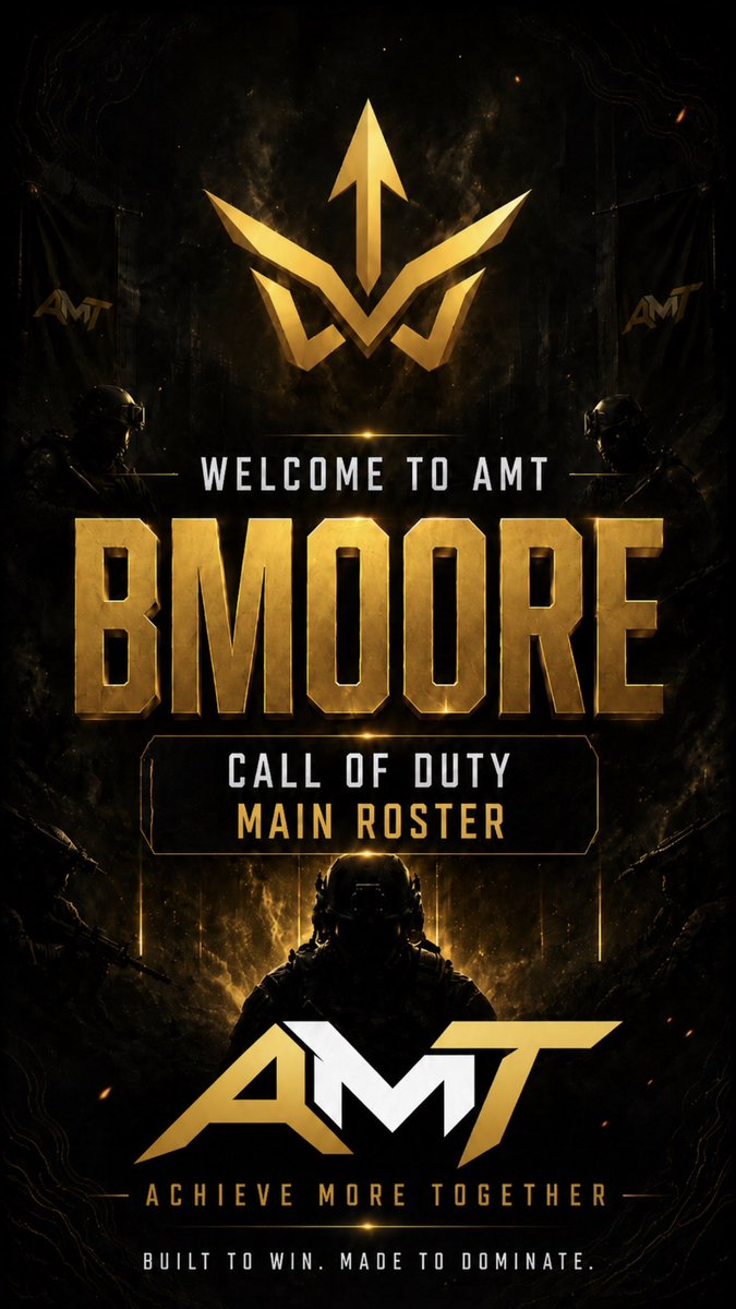 weareamthq's tweet photo. 🚨 Welcome to AMT, @BMooreCOD (AKA BMoore)

He officially joins our Call of Duty Main Roster, ready to compete, represent AMT, and help take the team to the next level.

Welcome to the squad. Let’s ACHIEVE MORE TOGETHER.

#WeAreAMT #CallOfDuty #CompetitiveCOD #AchieveMoreTogether https://t.co/TgRtj4fX62