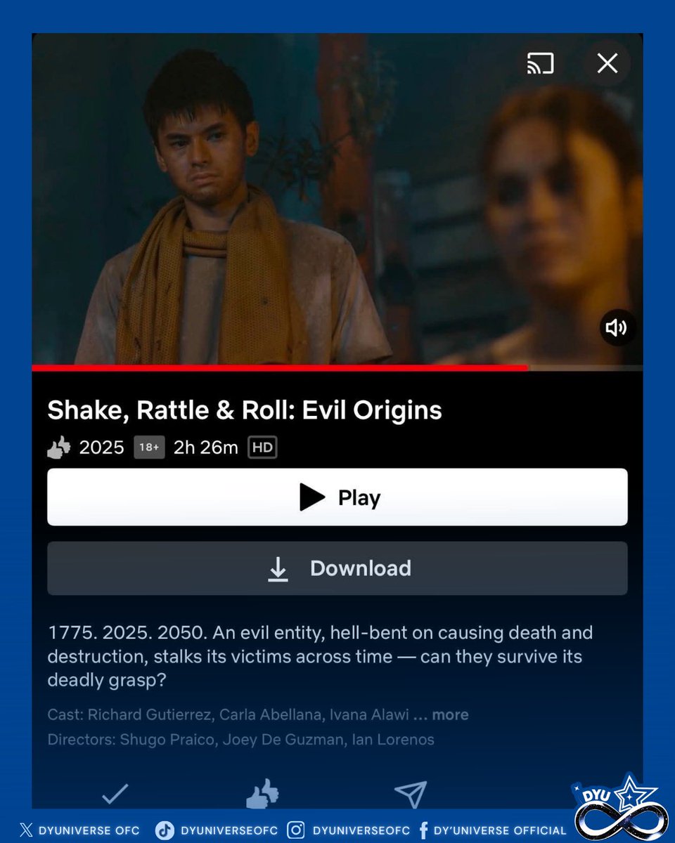 DYUniverseOFC's tweet photo. 𝐒𝐑𝐑 𝐍𝐎𝐖 𝐒𝐓𝐑𝐄𝐀𝐌𝐈𝐍𝐆 𝐎𝐍 𝐍𝐄𝐓𝐅𝐋𝐈𝐗!
Missed it in cinemas? Now's your chance to watch Shake, Rattle & Roll: Evil Origins, now streaming on Netflix!
Don't miss seeing our very own Dustin Yu as Riel in this thrilling horror anthology. Show your support by streaming, sharing, and adding it to your watchlist today! 💙
#DustinYu