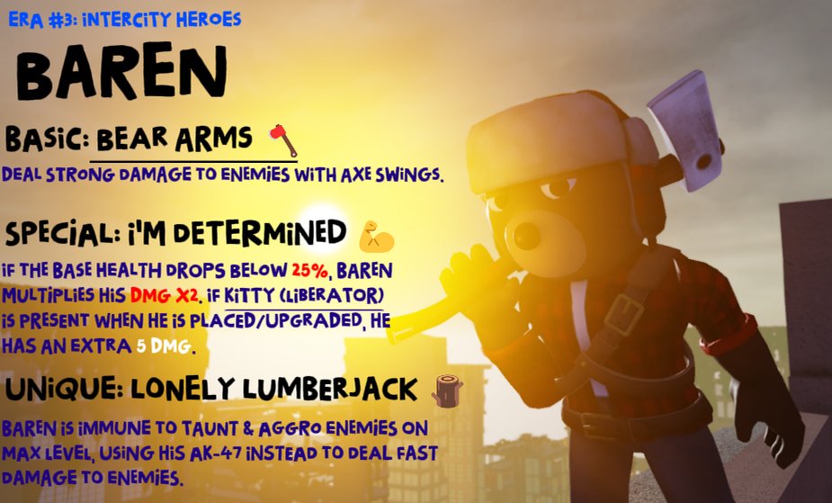 PB3NewsOfficial's tweet photo. The Intercity Era is now in effect! Play Piggy Universal Defense today!

- Day 1: Danika (Tower)

- Day 10: Betsy (Tower)

- Day 20: Mayor Bailey (Tower)

- Day 30: Baren (Tower)

- Day 40: Lonesome Wayfarer (Tower)

- Day 50: Conquest Tower + Marquee Event “Viva La Liberation” https://t.co/TUmOMXuPtH