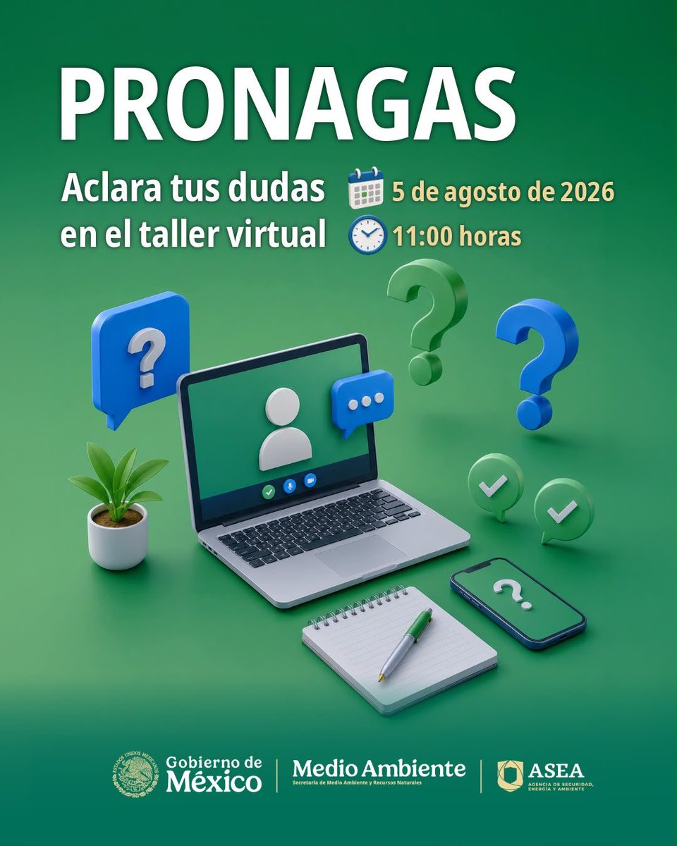 agencia_asea's tweet photo. ¿Tienes dudas sobre el #PRONAGAS? 🤔

Te invitamos a nuestro Segundo #TallerVirtual donde te explicaremos todo sobre el proceso de regularización de gasolineras, gaseras y plantas de distribución del país.

Conocerás cómo funciona la plataforma y lo que implica cada uno de los escenarios: 

1️⃣ Inspección
2️⃣ Supervisión 
3️⃣ Ordenamiento mediante trámite en materia de evaluación de impacto ambiental

📅 5 de agosto de 2026
⏰ 11:00 horas
💻 Modalidad virtual

¡Conéctate y resuelve tus inquietudes! 

💻Registro: https://t.co/ONuKdMiDpb