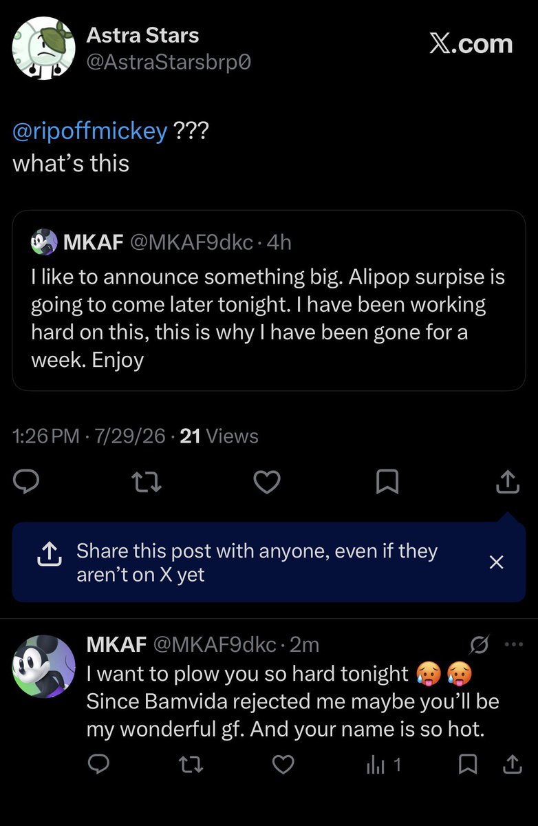 AstraStarsbrp0's tweet photo. @ripoffmickey /@MKAF9dkc fucking sexulized me.

I feel so uncomfortable rn and I am shaking. Why would he ask that? Why! WHY! Will he ever be stopped and do you know he’s going to say that this was an imposter.

I hate this so much. https://t.co/yVhp0VkLjX