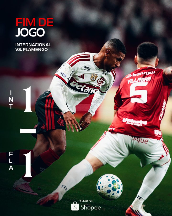 Viviane22119411's tweet photo. E o Flamengo empatou o jogo pelo placar de Inter 1 X 1 #Flamengo Em uma partida bem ruim do coletivo do Mengão que errou muitos passes. O FLA teve uma marcação ineficiente e com pouca produtividade ofensiva Nação Rubro-Negra. Outra partida abaixo do Mengão no Brasileirão #INTxFLA https://t.co/ExugrdlP34
