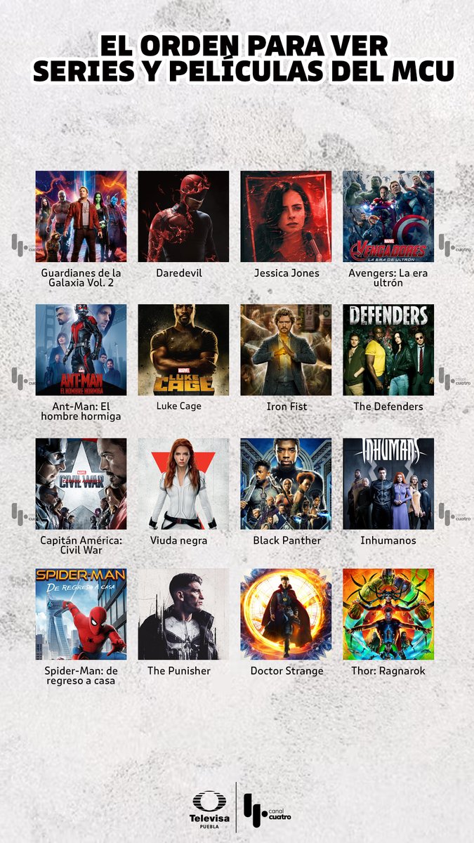 TelevisaPuebla's tweet photo. 🦸‍♀️🦸‍♂️¿Fan del MCU? 📽️🎞️ Te dejamos el orden como ver todas las películas y series antes del estreno de Avengers: Doomsday https://t.co/IXZFwVoZRx
