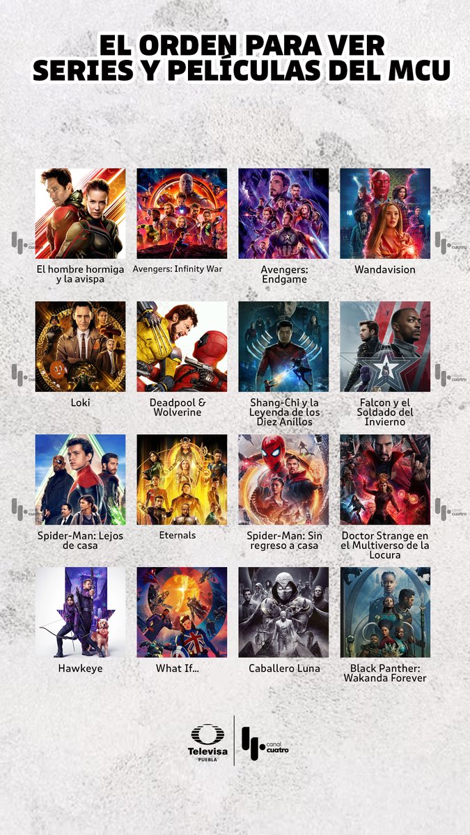 TelevisaPuebla's tweet photo. 🦸‍♀️🦸‍♂️¿Fan del MCU? 📽️🎞️ Te dejamos el orden como ver todas las películas y series antes del estreno de Avengers: Doomsday https://t.co/IXZFwVoZRx