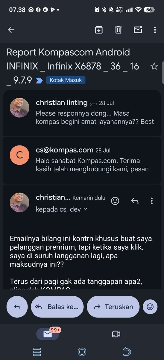 ian_linting's tweet photo. Berhari2 kluhan lwt jalur resmi dari apk @kompascom tdk ditanggapi,hanya ditanggapi olh rbot, tanpa solusi, lynan after sales @kompascom bnr2 mengecewakan, pdhal sy pelanggan MAX, yg tidak mendapatkan haknya. Plz solusinya segera, tks. https://t.co/NzePLompLs
