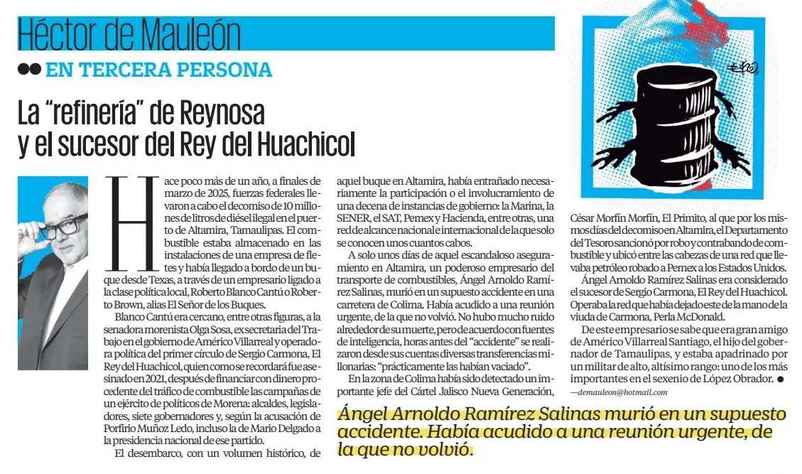 ferbelaunzaran's tweet photo. Lean a @hdemauleon, todos los caminos del huachicol llevan a Morena.

La “refinería” de Reynosa y el sucesor del Rey del Huachicol https://t.co/tLvxo2rQwT