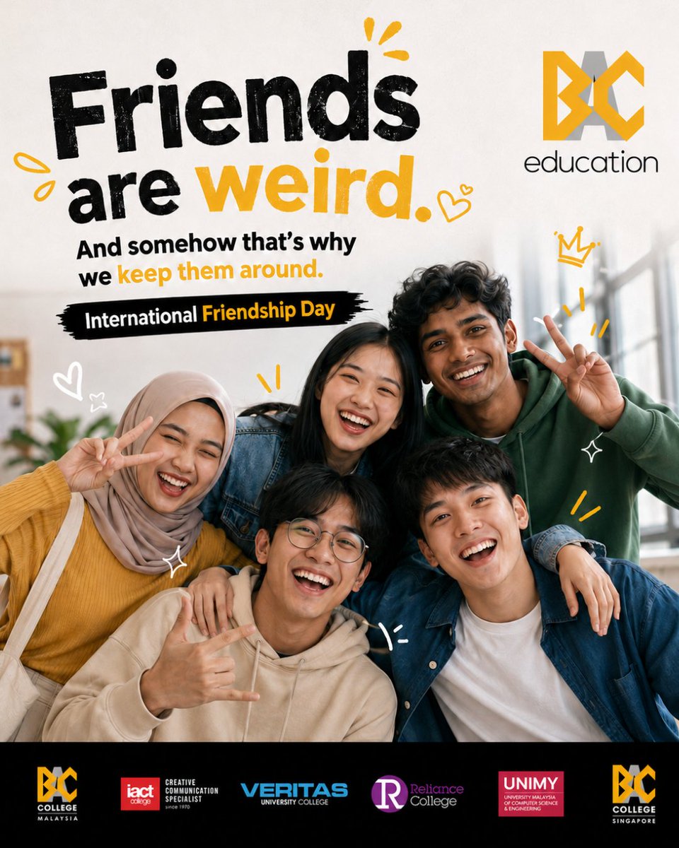 IACTCollege's tweet photo. Every friend group has:
✔ The late one
✔ The disappearing one
✔ The one who sends too many reels
✔ The one who never stops talking
And somehow...you wouldn't want them any other way.
Which friend are you? 👀
#BACEducation #InternationalFriendshipDay #FriendshipDay https://t.co/dqF2MJsvmm
