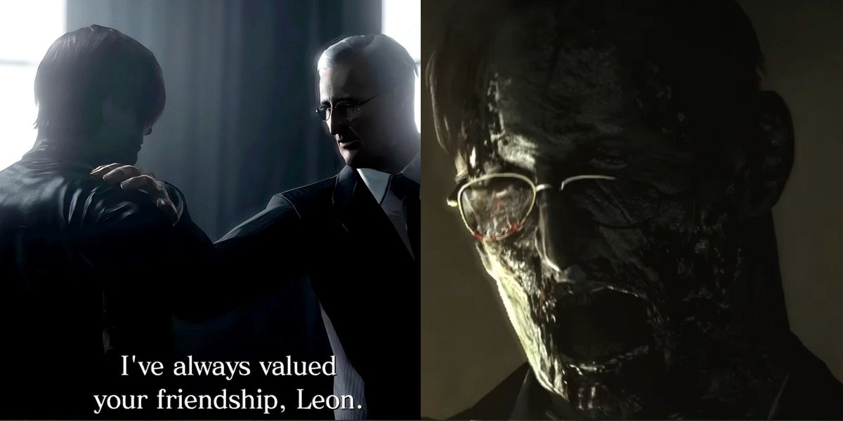 JlylLyth's tweet photo. In his conversation with Leon, Chris admitted that he desperately wanted to quit the BSAA after the events of the Lanshiang incident in China. However, he couldn't bring himself to do it because of Piers. Meanwhile, Leon was devastated by the loss of the President.
#REBHFun 
1/2 https://t.co/OKCGPPGI8m