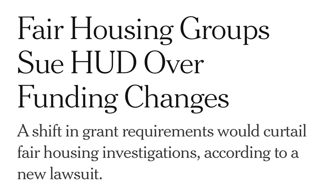 SenWarren's tweet photo. No matter how much the Administration pretends otherwise, the law is clear: the government must protect Americans from housing discrimination.

I'm proud to stand with fair housing organizations fighting back against Trump's illegal dismantling of fair housing enforcement. https://t.co/37AEeLb527