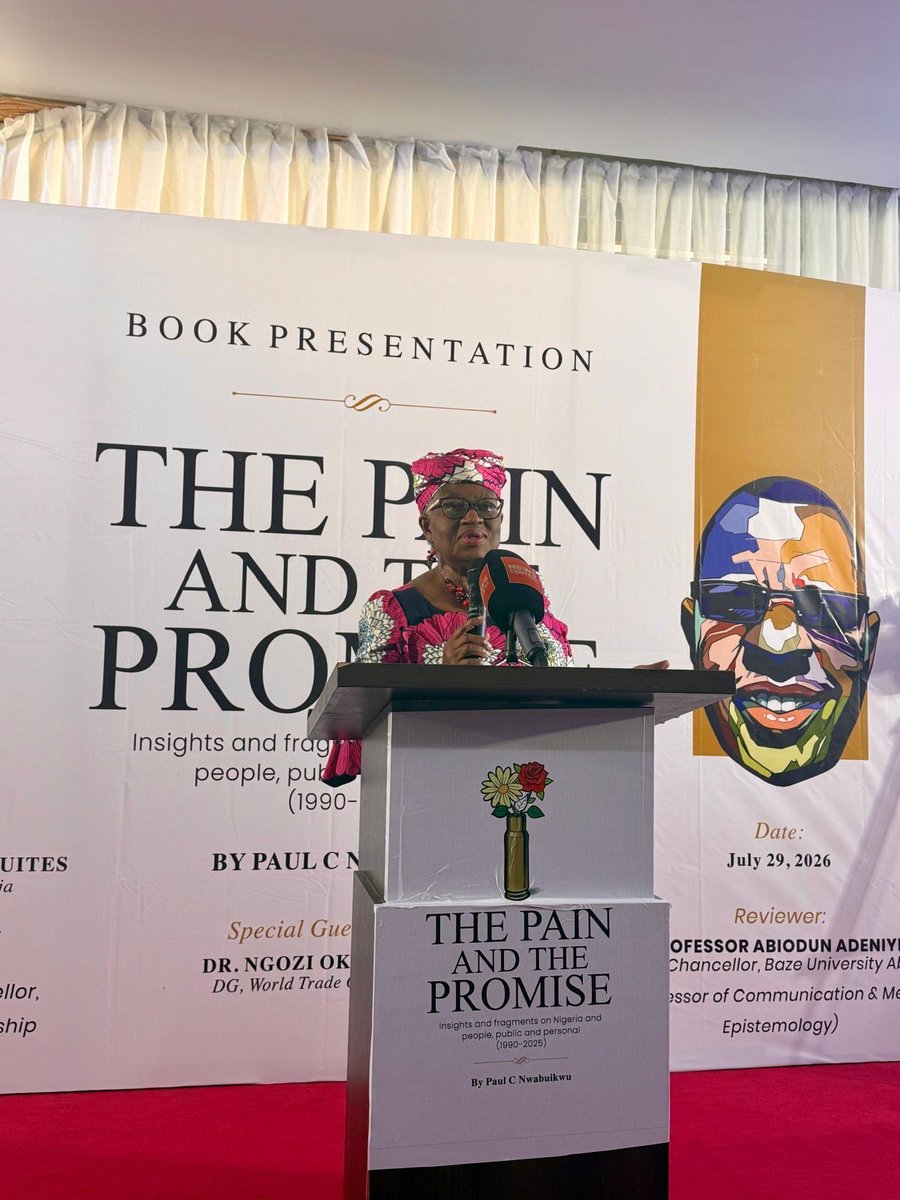 NOIweala's tweet photo. At the unveiling and launch of @paul_nwabuikwu‘s wonderful new book "The Pain and the Promise". This nifty collection of essays, stories, poems and commentary, is a great read that offers true insights into Nigeria‘s journey as a country over the past three and a half decades, interspersed with stories of ordinary human beings trying to make life work in a country that is not always so easy to navigate. Kudos to you Paul!