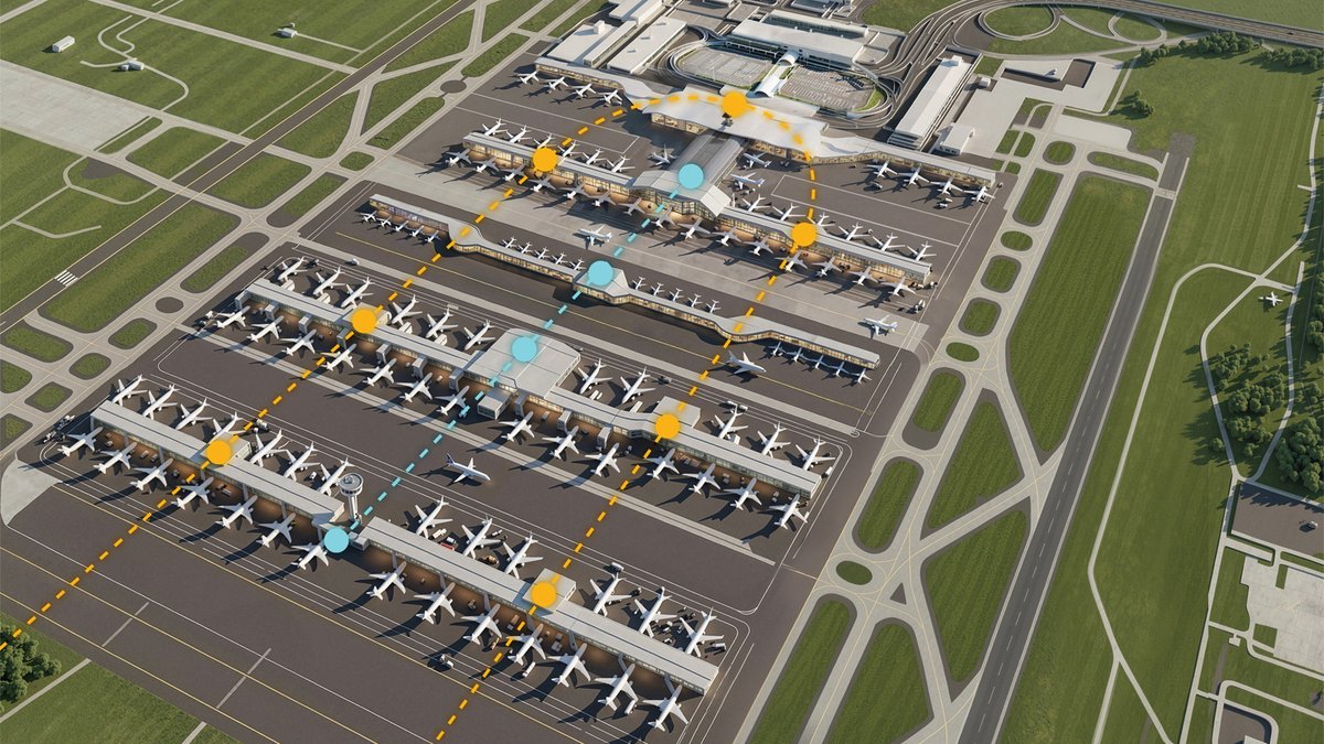 _ZachGriff's tweet photo. Want to see what $20 billion in airport renovations gets you?

Take a look at these renderings of the transformed Washington Dulles Airport.

Goodbye, people movers.

Hello, revamped headhouse, new C/D concourse, new (larger) Polaris Lounge, more gates, AeroTrain, and much more. https://t.co/Sv9YVQQQu6