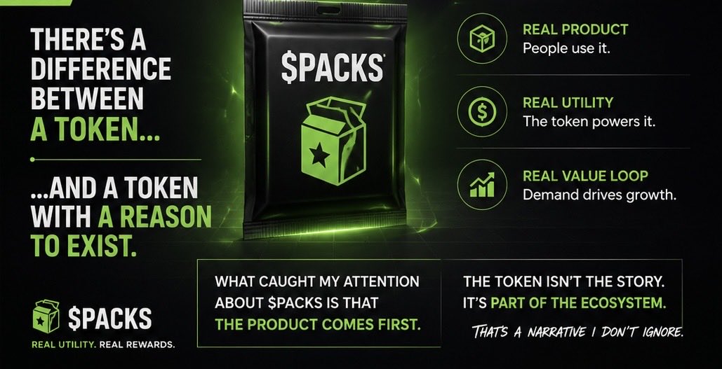 qlockers's tweet photo. There’s a difference between a token…

…and a token with a reason to exist.

What caught my attention about $PACKS is that the product comes first.

The token isn’t the story.
It’s part of the ecosystem.

That’s a narrative I don’t ignore. @stockpacks | https://t.co/UpFpcGr7w1 https://t.co/FAMtWtCIdw