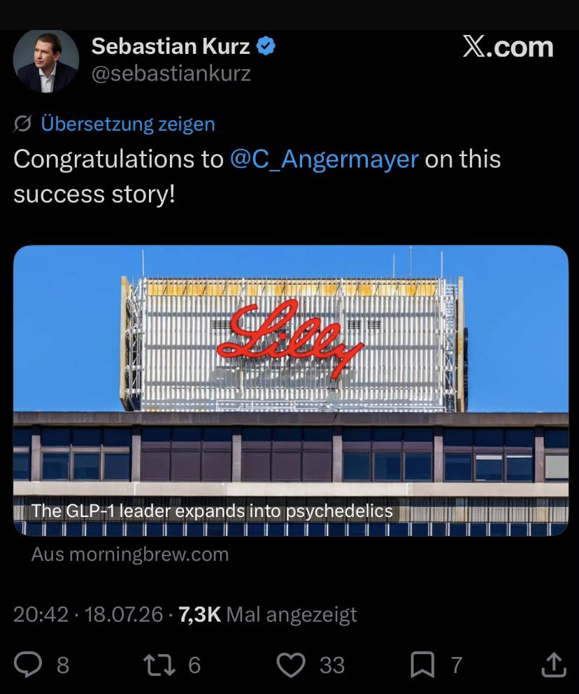 agritarier's tweet photo. @FHMaverick Kurz lacht mittlerweile über unseren Kleingeistmief.

Angermayer hat  übrigens seine Psychedlic Medical Firma die zB. Derivate von LSD und  DMT zu therapeutischen Zwecken herstellt verkauft.

Wir sind hier so am Arsch https://t.co/vHFb6ABeyX