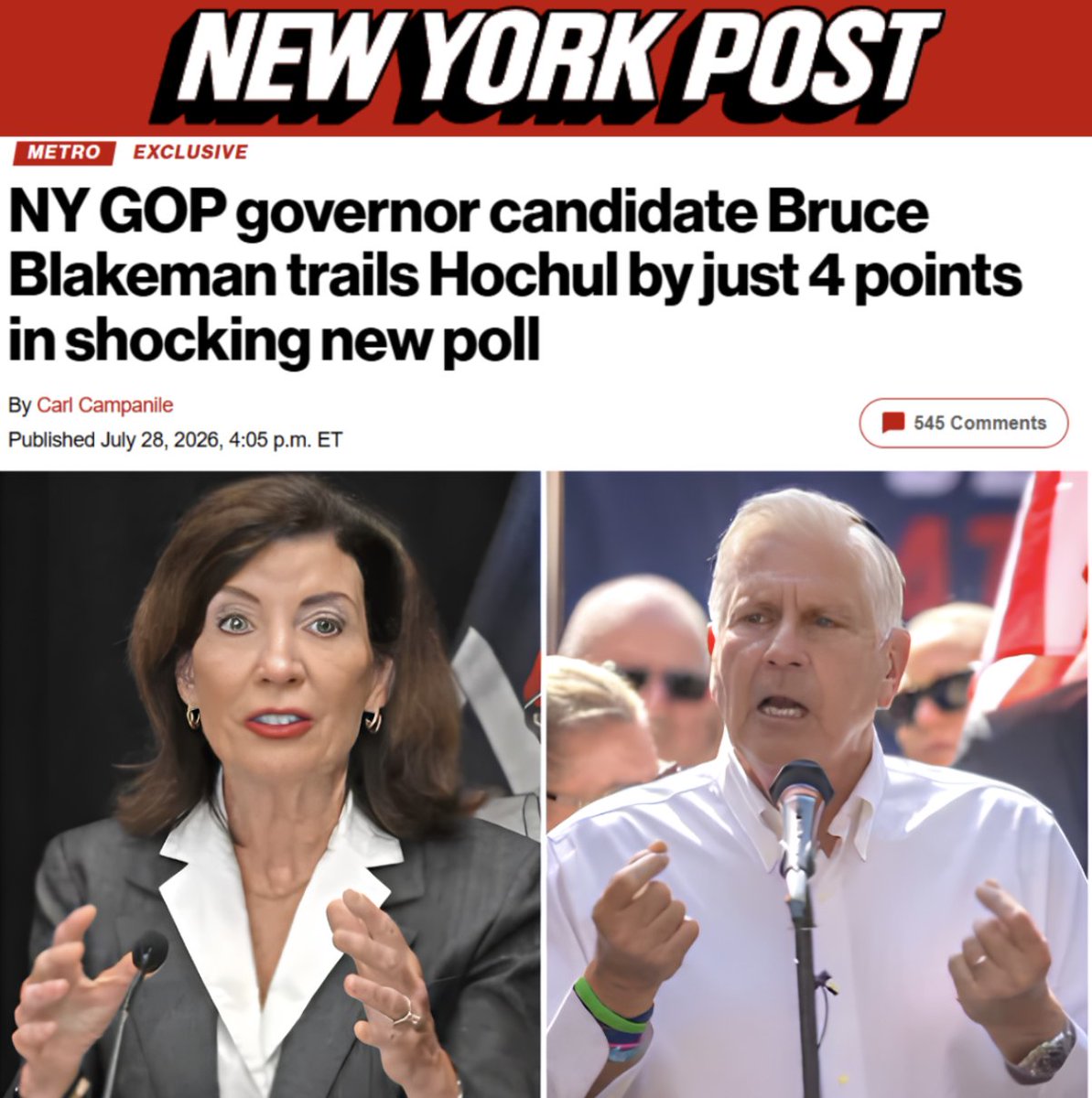 NassauExec's tweet photo. New Yorkers agree that Kathy Hochul is the WORST Governor in America. 

61% say Hochul doesn’t deserve reelection, and I am now within four points of her.

The momentum is with us. Together, we will take New York back. https://t.co/02LHjhxUPj