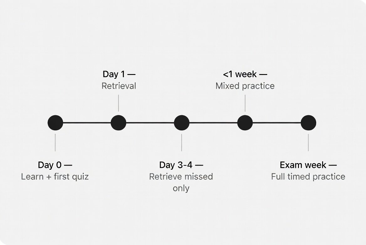 KestrelFocus's tweet photo. Spaced repetition is not a study hack. It is the difference between knowledge that is available on exam day and knowledge that disappears under pressure. https://t.co/Mv4yOH4c7L