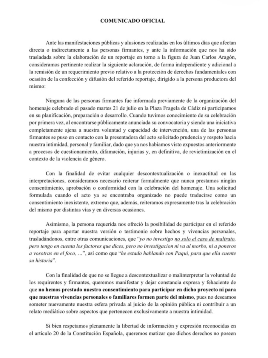 Tamikarnaval's tweet photo. Comunicado de las víctimas de Juan Carlos Aragón. 

Siempre, siempre, siempre al lado de las víctimas.
Verdad, justicia y reparación 💜

NO ESTÁIS SOLAS https://t.co/dmWVgCa6L8