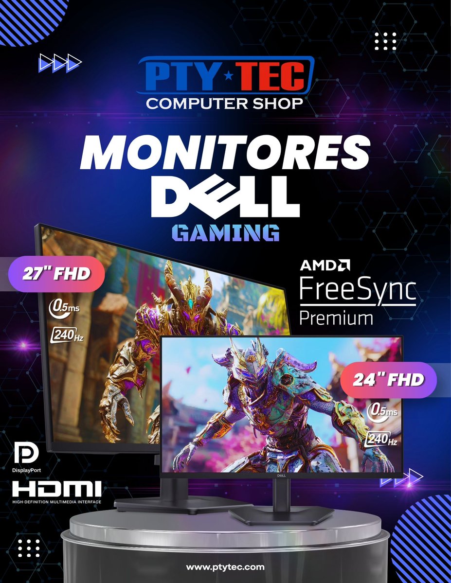 ptytec_computer's tweet photo. 🚀 Precisión y velocidad en cada partida: Dell Gaming Monitores con 240Hz, 0.5ms y AMD FreeSync Premium. Disponible en 24” y 27” FHD.
🌐 https://t.co/aCbBQE3Pg7
#Ptyteccomputershop #ptytec #DellGaming #GamingMonitor #SetupGamer #EsportsReady https://t.co/EoZHR9NCr5