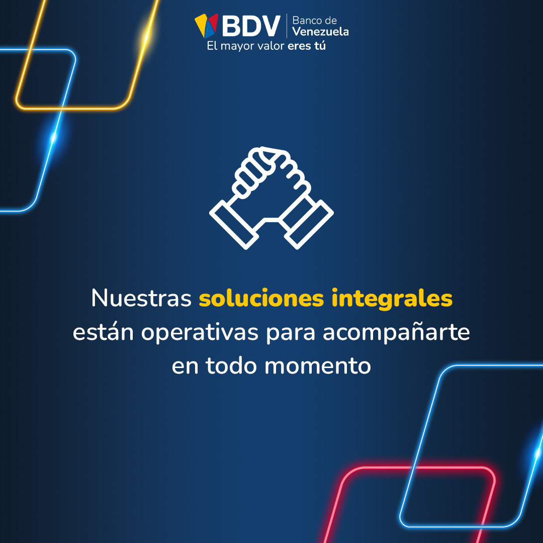 BcodeVenezuela's tweet photo. Nuestras Soluciones Integrales están operativas para acompañarte en todo momento. 

Gestiona tus operaciones desde BDVApp, disponible 24/7.

Consulta tu saldo, paga, recarga y transfiere desde nuestro canal BDVenlínea personas.

El mayor valor eres tú ❤️ https://t.co/fB5wjs0ZOZ