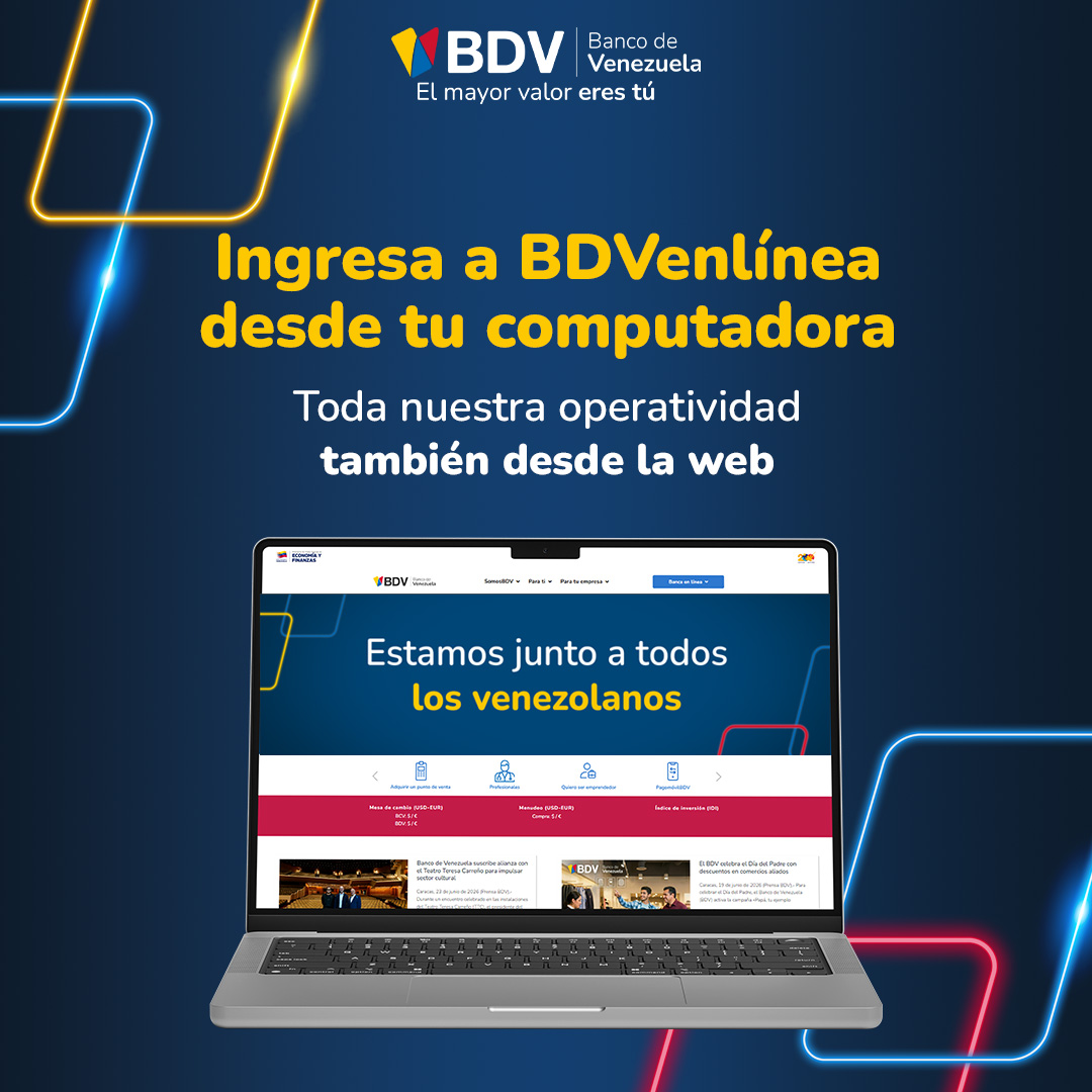 BcodeVenezuela's tweet photo. Nuestras Soluciones Integrales están operativas para acompañarte en todo momento. 

Gestiona tus operaciones desde BDVApp, disponible 24/7.

Consulta tu saldo, paga, recarga y transfiere desde nuestro canal BDVenlínea personas.

El mayor valor eres tú ❤️ https://t.co/fB5wjs0ZOZ