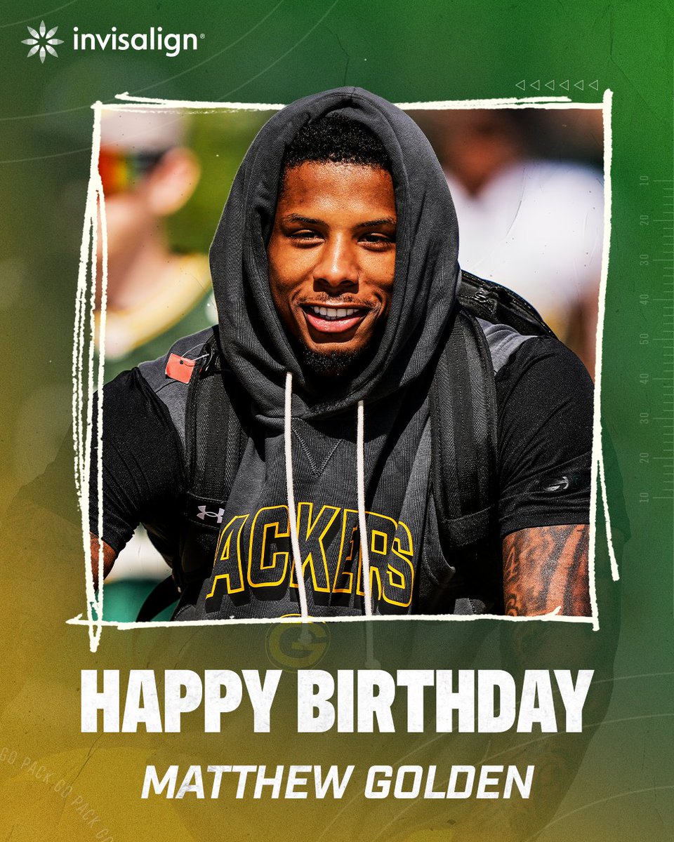 packers's tweet photo. When you see Matthew Golden, make sure to wish him a hbd

#SmileLikeAPro | @Invisalign https://t.co/CRQRJIzAOg