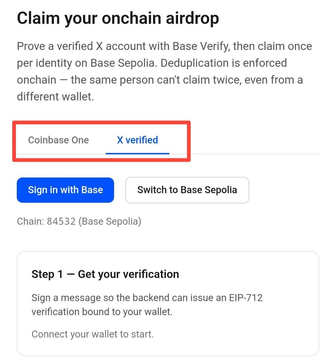 AvneeshCreation's tweet photo. 🚨 Base might have just hinted at how its airdrop could work... 👀

@base has rolled out **Base Verify Onchain** on Base Sepolia.

The interesting part? It's not just checking wallets anymore—it's trying to verify the actual person behind them. https://t.co/h8VSMYlp3x