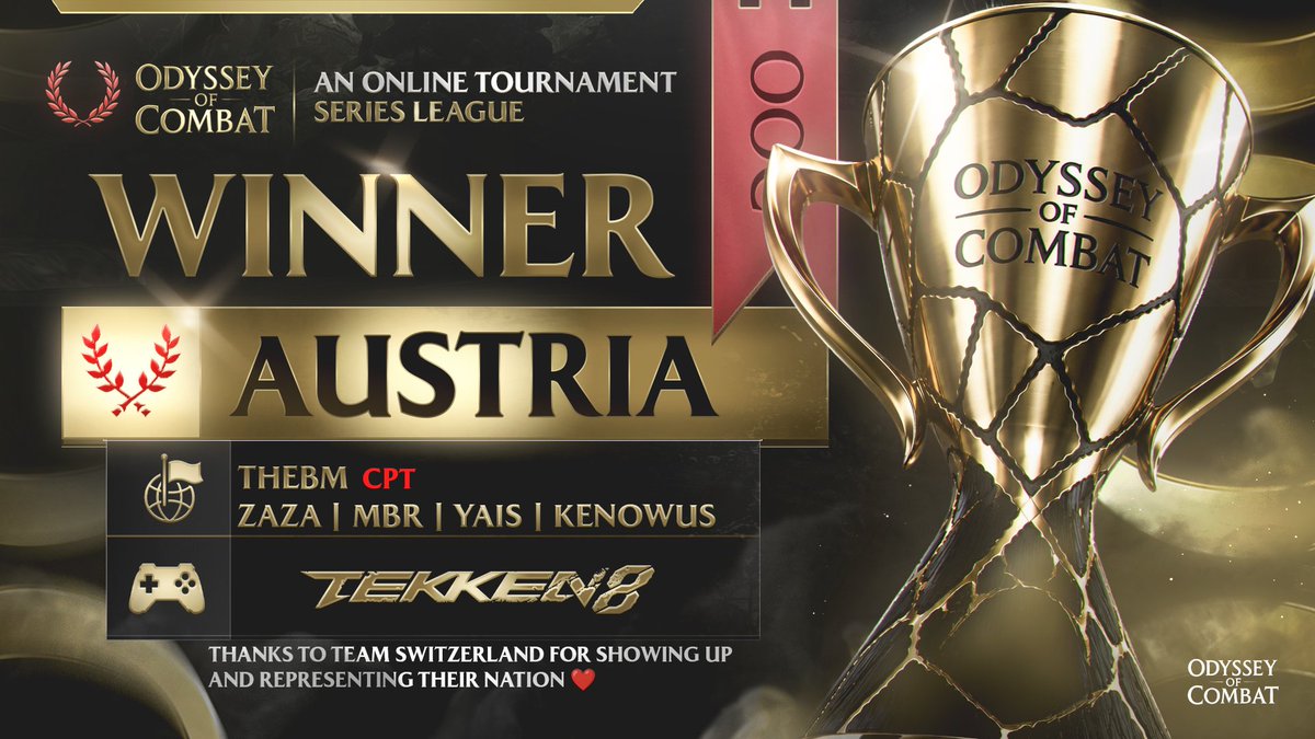 odysseyofcombat's tweet photo. Another Amazing Night on the OOC Stage, absolutly Cinema between Autria🇦🇹 vs🇨🇭 Switzerland!

Congratulations to Team Austria🇦🇹 for taking the winn on tonights Country Battle! 
And huge shoutout to Team Switzerland🇨🇭, for showing up and represent their nation 

thanks to @DigzPL for the amazing Commentary 🔥

@TekkenAT | @mBR_fw | @badmanner_aut | @zaza | @justyais | Kenowus |
