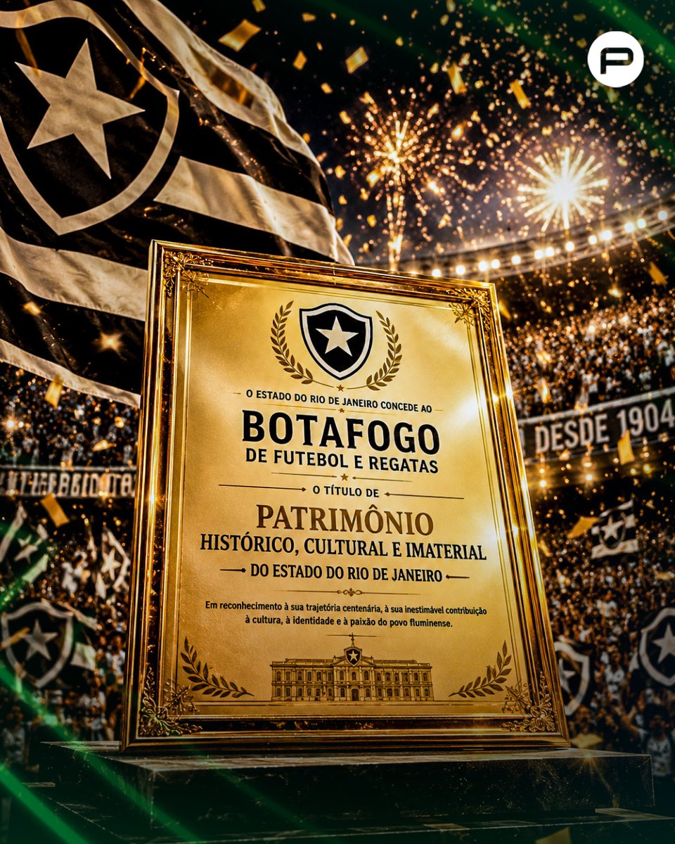 canalpremiere's tweet photo. O GLORIOSO VIROU PATRIMÔNIO! 

O Botafogo recebeu, em General Severiano, o diploma que reconhece o clube como patrimônio histórico, cultural e imaterial do Estado do Rio de Janeiro. Uma homenagem de uma história que atravessa gerações, coleciona títulos e faz parte do futebol. https://t.co/Nh4XAXLSf3