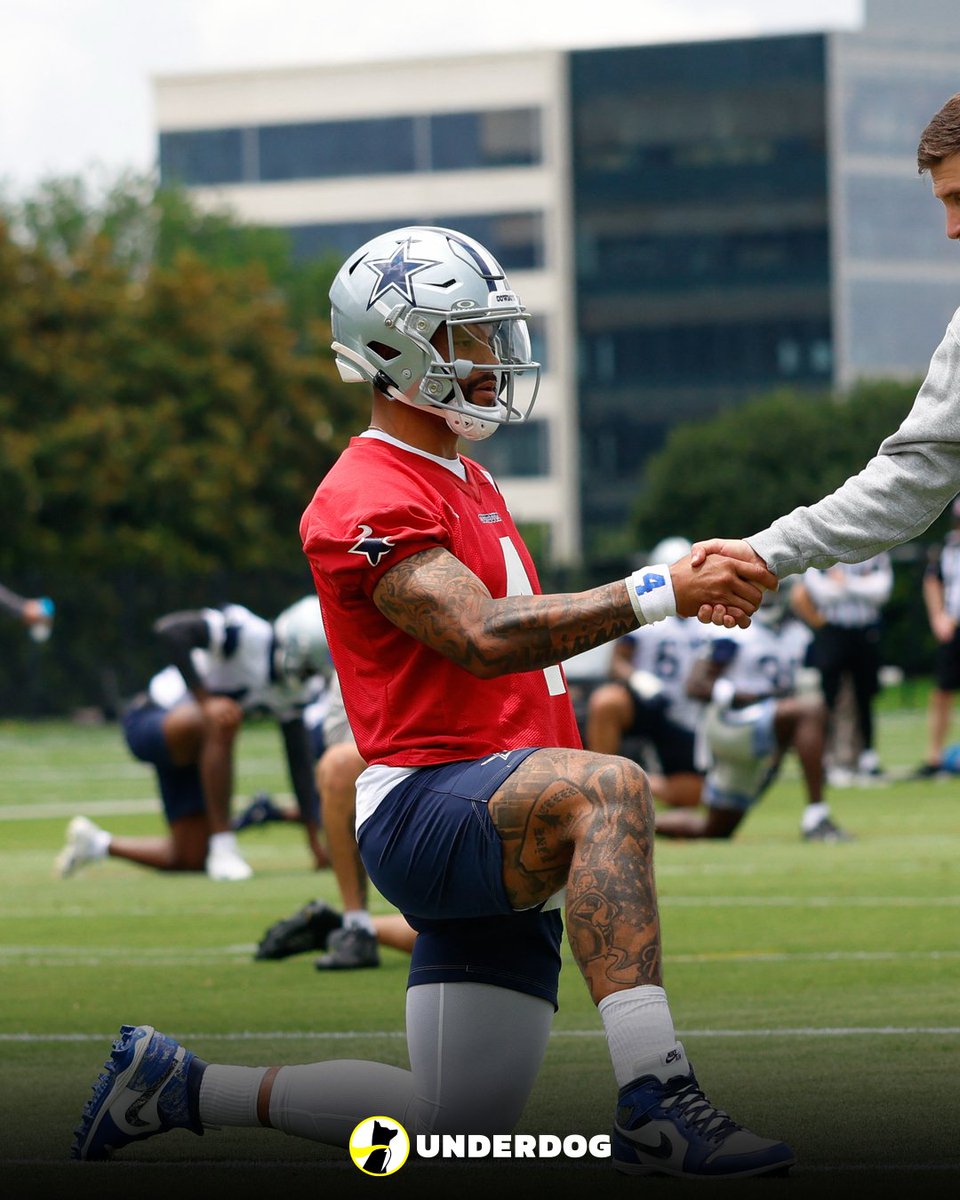 UnderdogNFL's tweet photo. Cowboys OL Tyler Guyton said Dak Prescott has a new slogan for their offense this year, via @jonmachota:

GOTI

"Greatest offense there is." https://t.co/AVeo5QxTMy