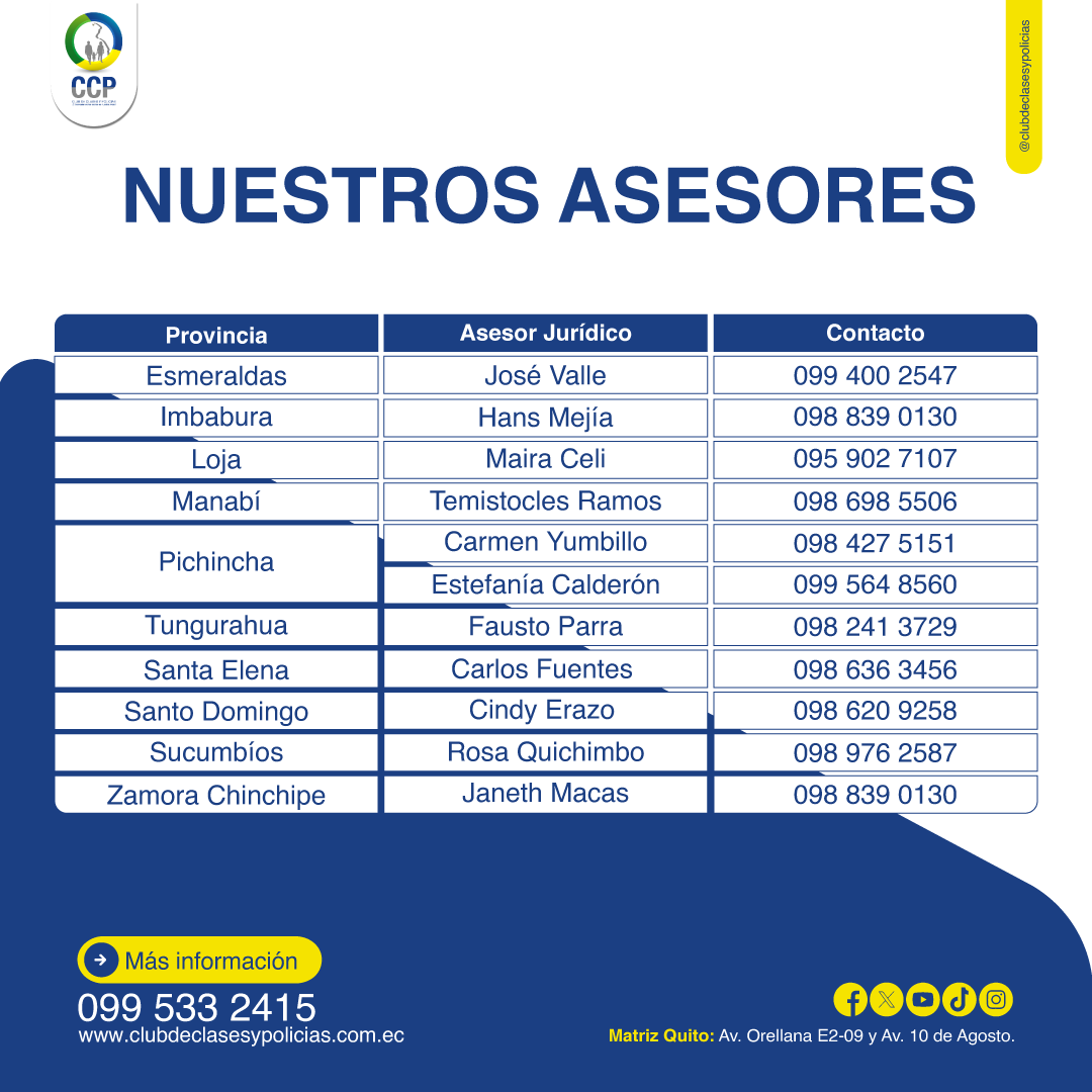 CCPEcuador1's tweet photo. ⚖️ ¡Beneficio exclusivo para socios CCP! Accede GRATIS a la asesoría jurídica para firma de versiones en asuntos internos de la Policía Nacional. Requisitos: carnet CCP y estar al día en aportes. 📲 099 533 2415 #CCP #PoliciaEcuador https://t.co/EdNXvab92L