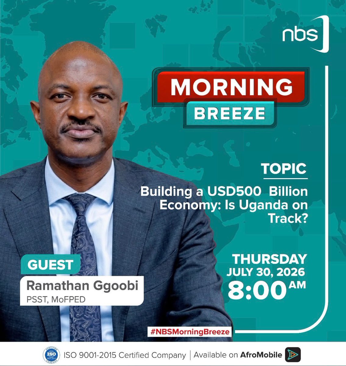 mofpedU's tweet photo. PSST @rggoobi will tomorrow morning be hosted on @nbstv #NBSMorningBreeze to discuss Uganda's Tenfold Growth Strategy and the opportunities Ugandans have to create wealth and contribute to the socio-economic transformation of the country. Be a part of this great conversation to know the progress towards this mission.
#TenfoldGrowth
#USD500billionEconomy
#WealthCreation 
#DoingMore
