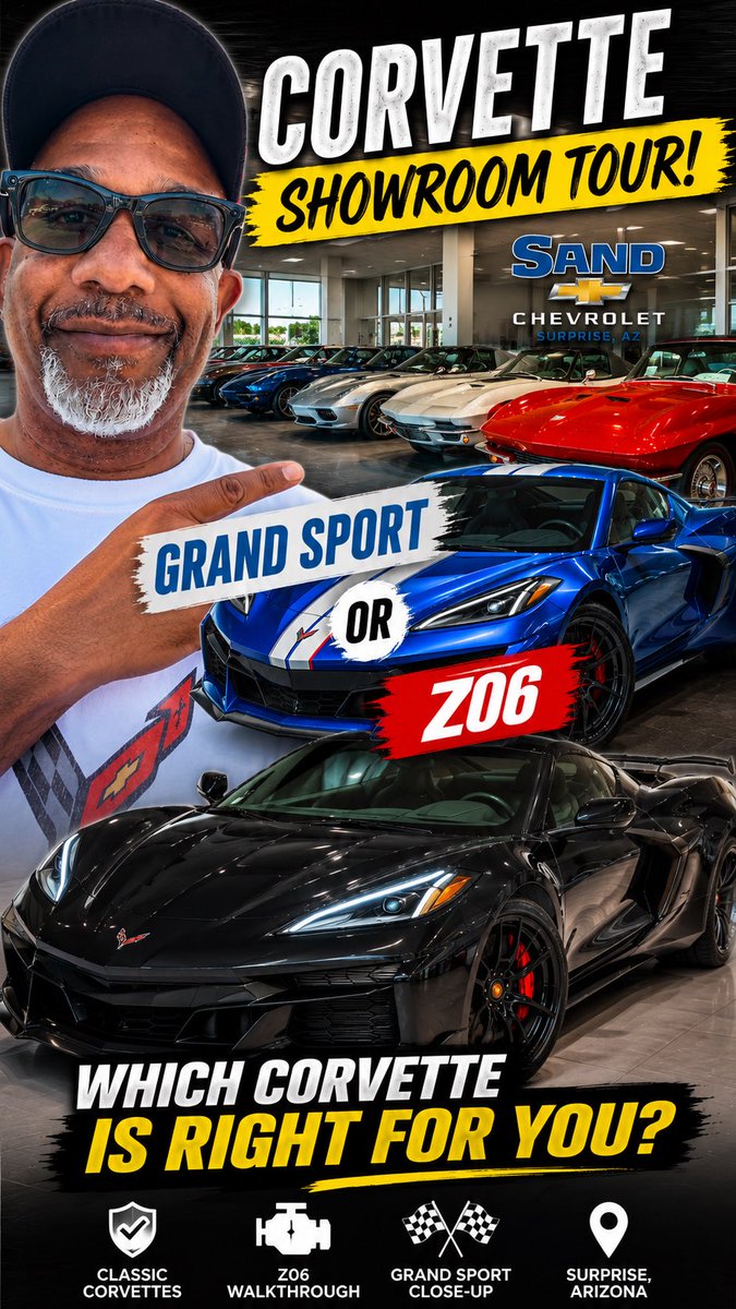 C8matrix's tweet photo. Grand Sport or Z06… which one would you choose? 🤔

I stopped by Sand Chevrolet in Surprise, AZ to check out one of the best Corvette showrooms in Arizona. From beautifully restored classics to a black C8 Z06 and the new Grand Sport

#corvette #c8corvette #z06 #grandsport https://t.co/oEH9847AP8