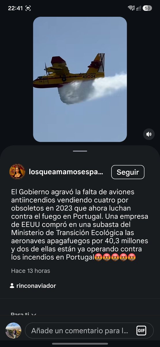 CMaesal's tweet photo. 😡 ¡Incomprensible e indignante! El Gobierno vendió en 2023 cuatro aviones apagafuegos por "obsoletos" y ahora dos de ellos están operando contra los incendios en Portugal. Mientras tanto, en España sufrimos falta de repuestos y personal técnico. ¡Nuestra flota abandonada! https://t.co/tTHpCMwtL2