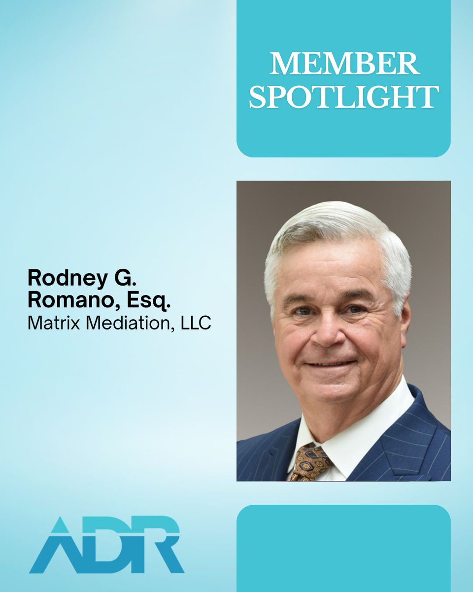 FlaBarADR's tweet photo. July Member Spotlight: Rodney G. Romano

He has earned a full-time living as a Florida Supreme Court Certified Circuit Civil mediator and qualified arbitrator, conducting over 10,500 circuit civil mediations and arbitrations since becoming certified in 2000. 

#ADRSection https://t.co/OEx4uMTuVL