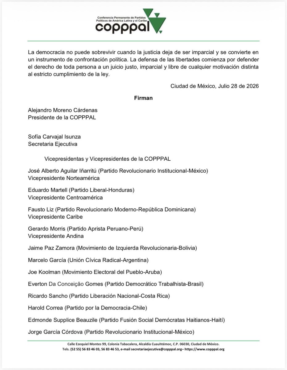 Redex_mx's tweet photo. Respaldamos la postura de @copppal_oficial. Hay persecución política contra Ernesto Ruffo Appel. 

Este gobierno usa la justicia con fines políticos, elimina la presunción de inocencia y debilita el Estado de Derecho. 

Exigimos respeto pleno a las libertades políticas en México. https://t.co/YFzi4Wk3Rh