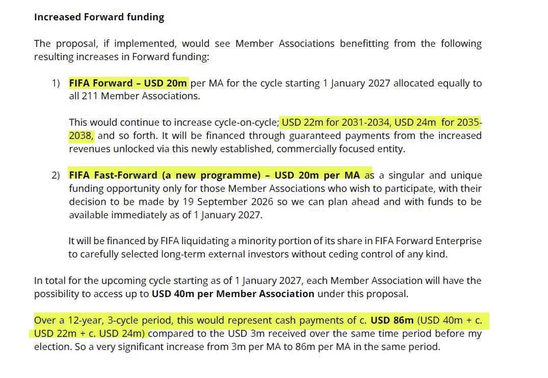 LuisOmarTapia's tweet photo. #Fútbol2Day - ⚽️ 

Diversos medios ingleses han publicado parte de la carta que la FIFA envió a sus 211 asociaciones miembros. 

Tienen hasta el 19 de septiembre para aceptar la propuesta de "privatizar" parte del organismo rector del Futbol Mundial, mediante la creación de FIFA Forward Enterprise (FFE)

La propuesta es de 86 millones de dólares en un período de 12 años. Dando el sí, recibirán los primeros 20 millones de dólares.
