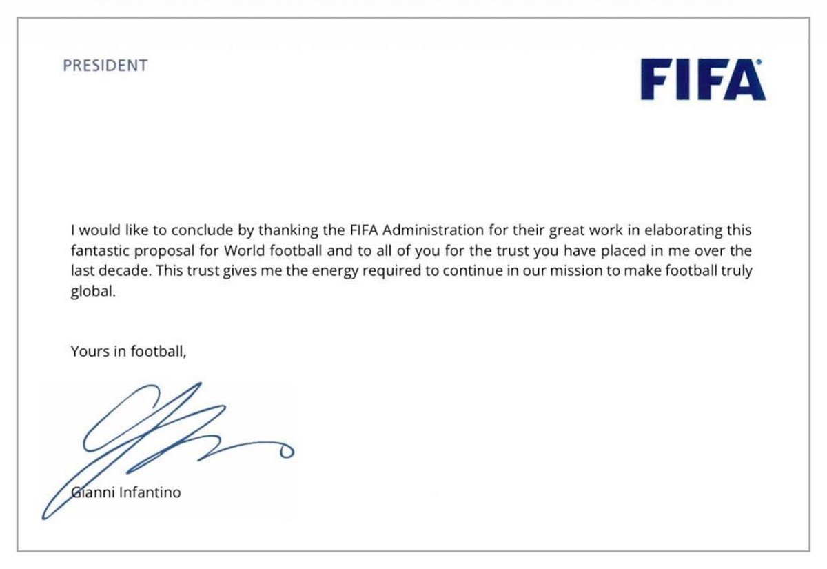 LuisOmarTapia's tweet photo. #Fútbol2Day - ⚽️ 

Diversos medios ingleses han publicado parte de la carta que la FIFA envió a sus 211 asociaciones miembros. 

Tienen hasta el 19 de septiembre para aceptar la propuesta de "privatizar" parte del organismo rector del Futbol Mundial, mediante la creación de FIFA Forward Enterprise (FFE)

La propuesta es de 86 millones de dólares en un período de 12 años. Dando el sí, recibirán los primeros 20 millones de dólares.