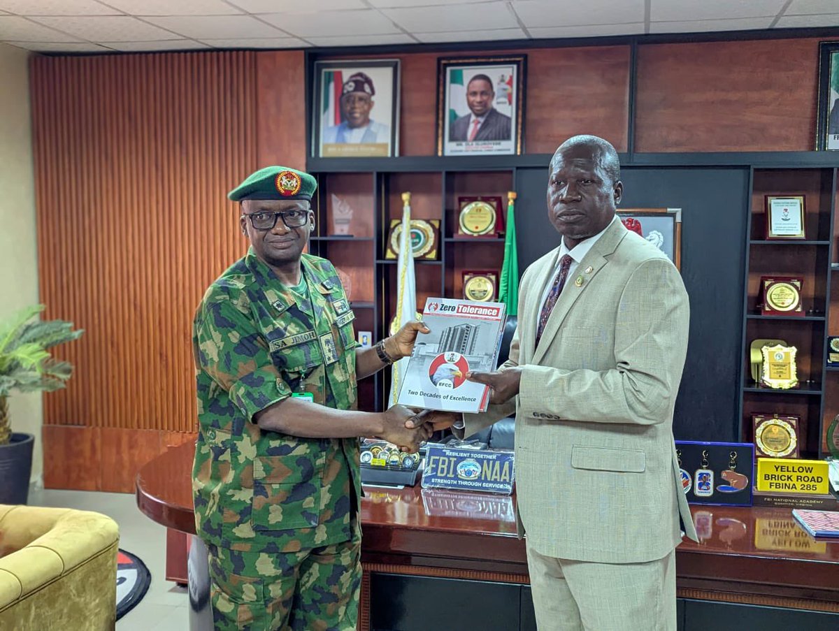 officialEFCC's tweet photo. Army Applauds EFCC's Strides in Anti- Graft  Fight

The Commander of the 3 Brigade of the Nigerian Army, Kano, Brigadier General S.A Jimoh, has commended the Economic and Financial Crimes Commission,  EFCC,   for its steadfast commitment to fighting corruption, describing the agency as the nation’s indispensable watchdog.

 Jimoh made the remarks on Wednesday,  July 29,  2026 while paying  a courtesy visit to the Acting Zonal Director of the EFCC Kano Directorate, Assistant Commander of the EFCC,  ACE1  Friday S. Ebelo, at the Commission's office in Kano.

 The visit was aimed at strengthening  the existing synergy between the Nigerian Army and the EFCC in the ongoing battle against economic and financial crimes and insecurity.  

Expressing delight about the works of the EFCC,  Jimoh pointed out that " One can only imagine the state of this country without the EFCC. The level of corruption and financial malpractices would have been unimaginable. The Commission has proven itself to be the watchdog of this nation, and we are committed to further cementing the relationship between our two institutions"

He also lauded the professionalism of the EFCC, noting that the collaboration between the military and the anti-graft agency remains crucial for national security and economic stability.

He expressed concerns about the prevalence of cybercrime among Nigerian youths,  urging  the EFCC to intensify its efforts in tackling the menace that poses a significant threat to the country's reputation and the future of its young population.

In his response, Ebelo, assured the Army Commander of the Commission's unwavering support, emphasizing the importance of inter-agency cooperation.

“The EFCC is ready to work with the Nigerian Army at any time. We are just a phone call away. We must treat one another as children of the same father with different mothers serving the same mandate which is ensuring Nigeria’s internal security and be patriotic in defending its international image,” Ebelo stated.

Ebelo called on all security agencies and stakeholders to work together, stressing that unity of purpose is essential for the progress of the nation and to protect Nigeria's image on the global stage.