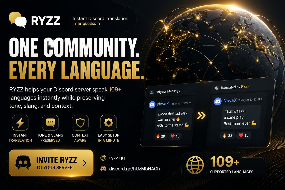 Ryzzofficial34's tweet photo. Break language barriers in your Discord community 🌍 RYZZ delivers instant translation across 109+ languages while preserving tone, slang, and context.

🌐 https://t.co/prPIHYgOXt
💬 https://t.co/OKQLMSxBhV
#RYZZ #DiscordApp #AITranslation https://t.co/EOn9koey62
