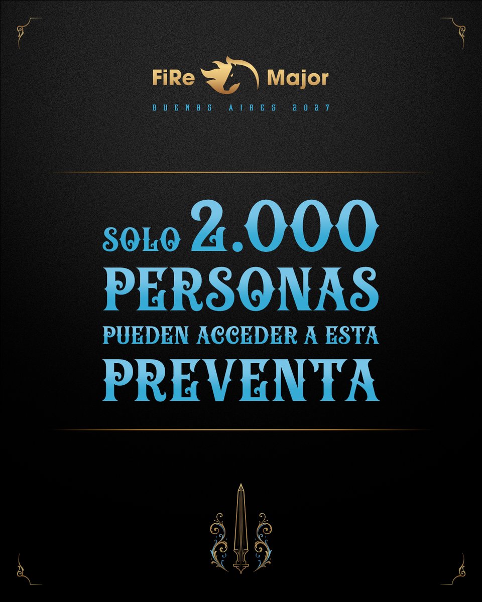 FiReSPORTS_gg's tweet photo. 🚨 DESDE MAÑANA A LAS 10AM HASTA EL 2 DE AGOSTO, ES TU GRAN OPORTUNIDAD

No te pierdas ser uno de los 2.000 argentinos en conseguir tu paquete exclusivo en 12 cuotas sin interés.

📍¿Qué incluye este pack?

Playoffs - Movistar Arena
Acceso gratuito a Stage 1, 2 y 3

🎟️ ¿Dónde lo compro?

https://t.co/SRPtgljsLy
Sólo con tarjetas de crédito del Banco Ciudad o Buepp

🌐 Venta global:
A partir de el lunes 3 de agosto

#FiReMajorBA2027