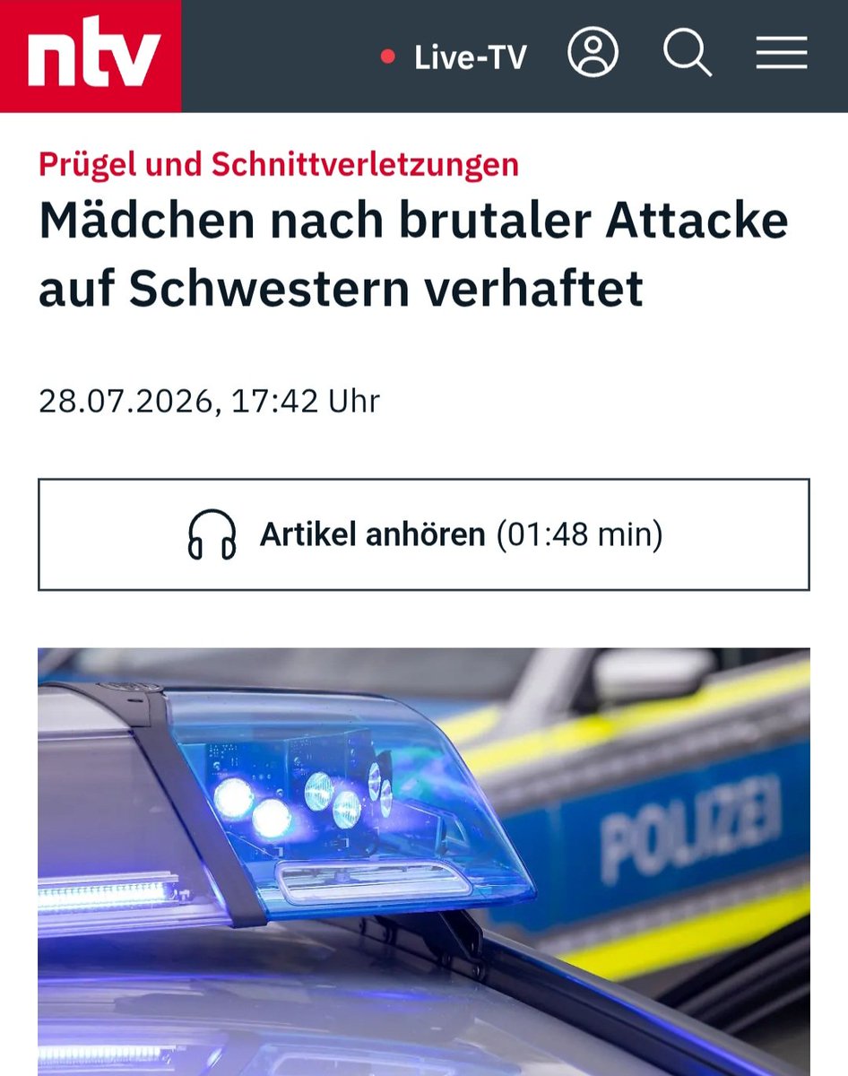 LilitThyra's tweet photo. Drei Mädchen im Alter von 14, 16 und 17 Jahren prügelten und stachen auf zwei Schwestern ein, mit denen sie zuvor in Streit geraten waren!
Eine der Schwestern erlitt neben Stich- und Schnittverletzungen auch ein Schädelhirntrauma!

Der Haftbefehl lautet gemeinschaftlich begangene gefährliche Körperverletzung in Tateinheit mit schwerer Körperverletzung. Aktuell befinden sich die Mädchen in einer Justizvollzugsanstalt!