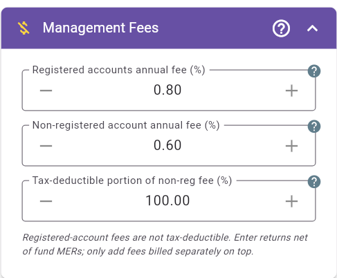 MayRetire's tweet photo. New in MayRetire: Management Fee Support

Model MERs, management fees, and advisor fees directly in your retirement projection. MERs can be entered when they aren’t already reflected in expected returns, while eligible separately billed fees for non-registered accounts can include a tax-deductible portion.

Account-level fees are available in MayRetire Free. 
MayRetire Plus adds separate percentage or fixed fees for each Investment Portfolio.