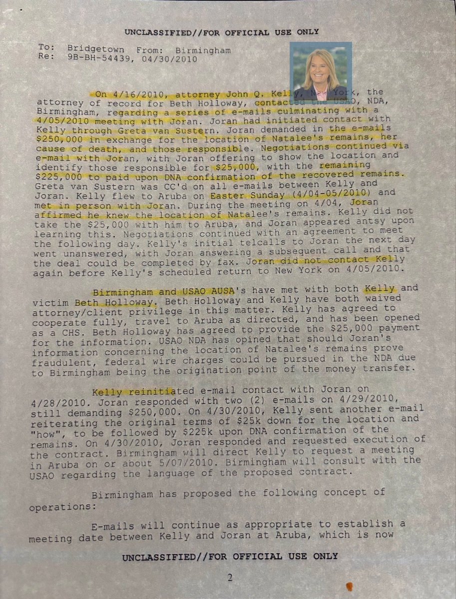 pepesgrandma's tweet photo. Huge Sixteen Year FBI Coverup Exposed! The Unbelievable, True Story Of How In 2010 The Birmingham FBI “GAVE” Jordan Van Der Sloot, The Murderer Of Natalee Holloway, $25,000 To Kill Again...

In February 2026, Attorney General Pam Bondi gave Greta Susteren a thumb drive along with all of the FOIA documents, of the biggest FBI incompetence to date. You all remember the Natalee Holloway murder in Aruba, right? There’s a hugely unknown story here.

Essentially the FBI allowed Natalee Holloways CONFESSED murderer to flee with $25,000! Which enabled him to murder yet again in Peru! 

“In May 2010, the FBI botched a textbook sting operation, caught in full on videotape, and allowed Joran to escape from Aruba after he had extorted $25,000 from Natalee’s mother. He made his way to Lima, Peru, where he brutally murdered another young woman, Stephany Flores, on the five-year anniversary of Natalee’s death.”

“On June 2, 2010, Rob Haley, the Deputy Head of the Birmingham FBI office, wrote to the FBI’s Criminal Investigative Division in Washington, DC with an urgent question. His field agents, who had allowed Joran to escape with the cash and to kill again, were asking whether they needed to lawyer up. “[T]oday have my line agents concerned they need to ‘cover their six’ asking if they need to call the Agents Association lawyer for counsel and advise.” Would these agents be threatened “with administrative sanctions” for their actions, he asked.”

There’s tons of documents and a massive story at the link. 👇🏻 

https://t.co/tuHl8SbkGw