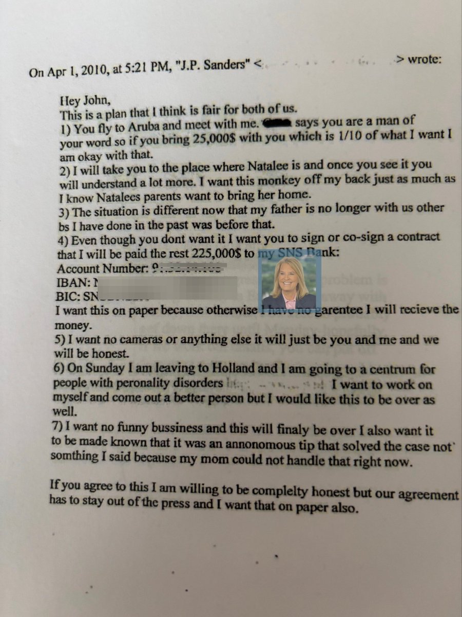 pepesgrandma's tweet photo. Huge Sixteen Year FBI Coverup Exposed! The Unbelievable, True Story Of How In 2010 The Birmingham FBI “GAVE” Jordan Van Der Sloot, The Murderer Of Natalee Holloway, $25,000 To Kill Again...

In February 2026, Attorney General Pam Bondi gave Greta Susteren a thumb drive along with all of the FOIA documents, of the biggest FBI incompetence to date. You all remember the Natalee Holloway murder in Aruba, right? There’s a hugely unknown story here.

Essentially the FBI allowed Natalee Holloways CONFESSED murderer to flee with $25,000! Which enabled him to murder yet again in Peru! 

“In May 2010, the FBI botched a textbook sting operation, caught in full on videotape, and allowed Joran to escape from Aruba after he had extorted $25,000 from Natalee’s mother. He made his way to Lima, Peru, where he brutally murdered another young woman, Stephany Flores, on the five-year anniversary of Natalee’s death.”

“On June 2, 2010, Rob Haley, the Deputy Head of the Birmingham FBI office, wrote to the FBI’s Criminal Investigative Division in Washington, DC with an urgent question. His field agents, who had allowed Joran to escape with the cash and to kill again, were asking whether they needed to lawyer up. “[T]oday have my line agents concerned they need to ‘cover their six’ asking if they need to call the Agents Association lawyer for counsel and advise.” Would these agents be threatened “with administrative sanctions” for their actions, he asked.”

There’s tons of documents and a massive story at the link. 👇🏻 

https://t.co/tuHl8SbkGw